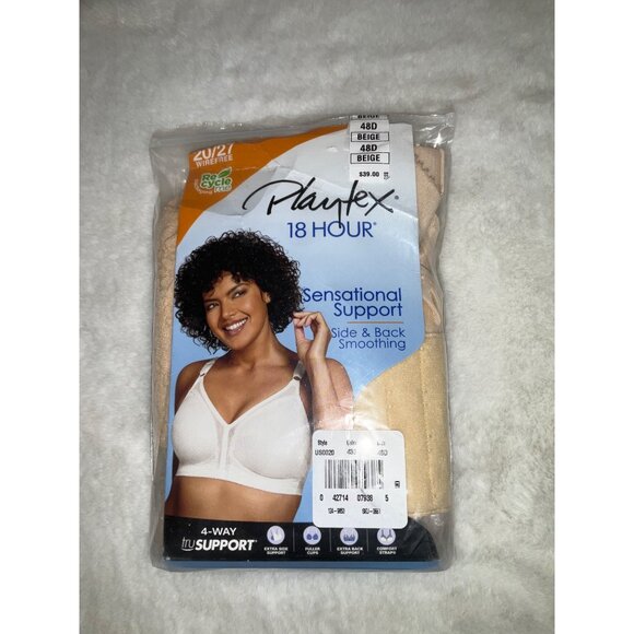 Playtex 18 Hour Sensational Support Wireless Bra 20/27 Beige 48 D - Picture 2 of 7